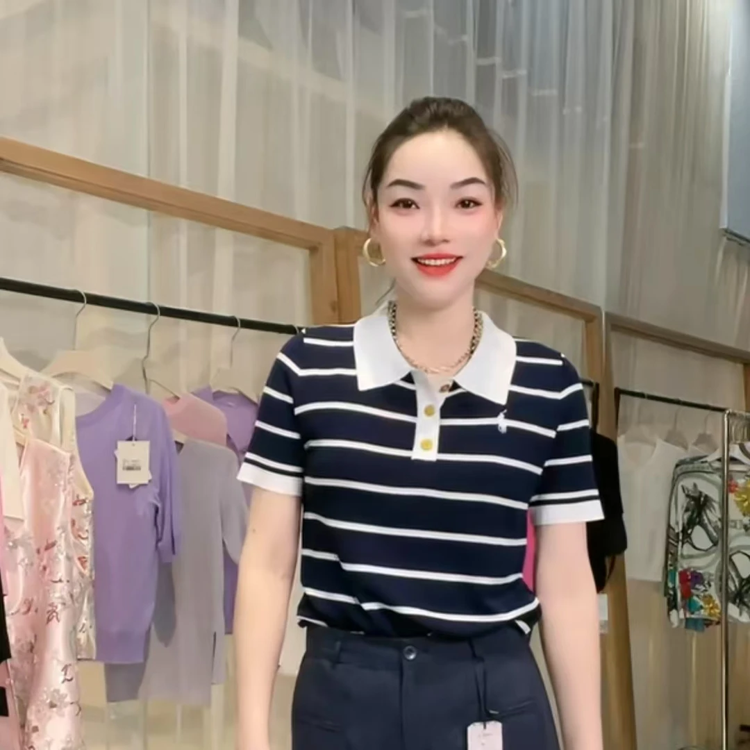 香煜01   天丝polo领经典条纹小马刺绣短袖