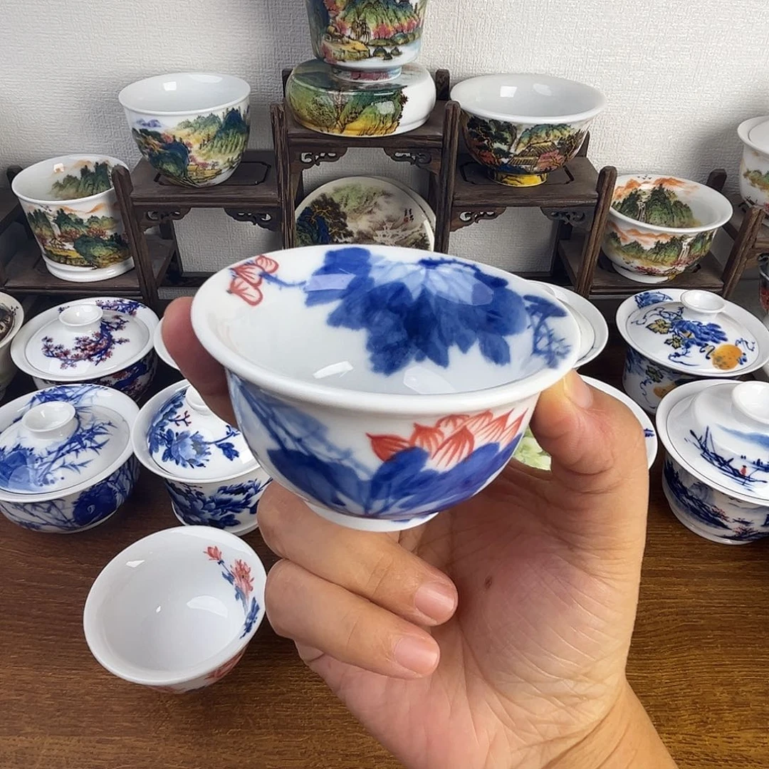 忠意堂釉下彩荷花鱼