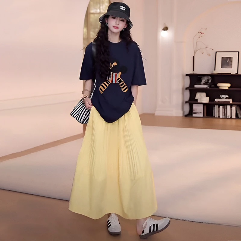 韩版东大门夏季休闲套装宽松短袖T恤半身裙两件套时尚百搭女装