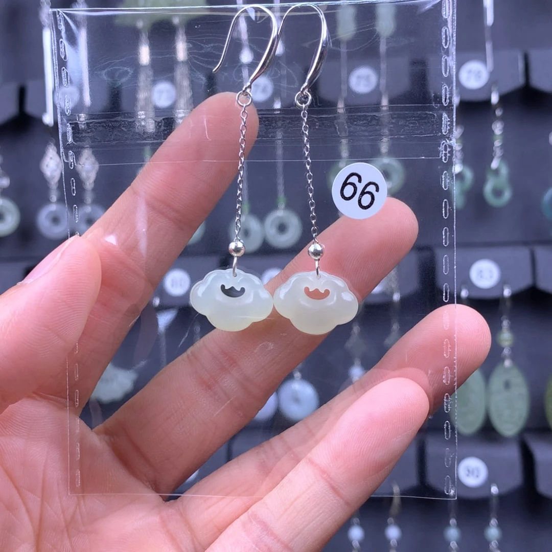 和田玉耳饰银S925镶嵌