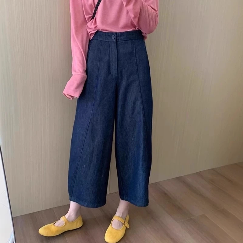 2025夏季款梨形身材大码宽松显瘦高腰九分气球裤简约风休闲奶奶裤