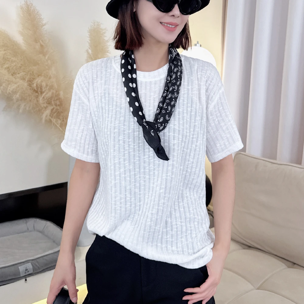 肌理感时尚夏季薄款韩版简约基础款纯色复古宽松圆领短袖T恤百搭