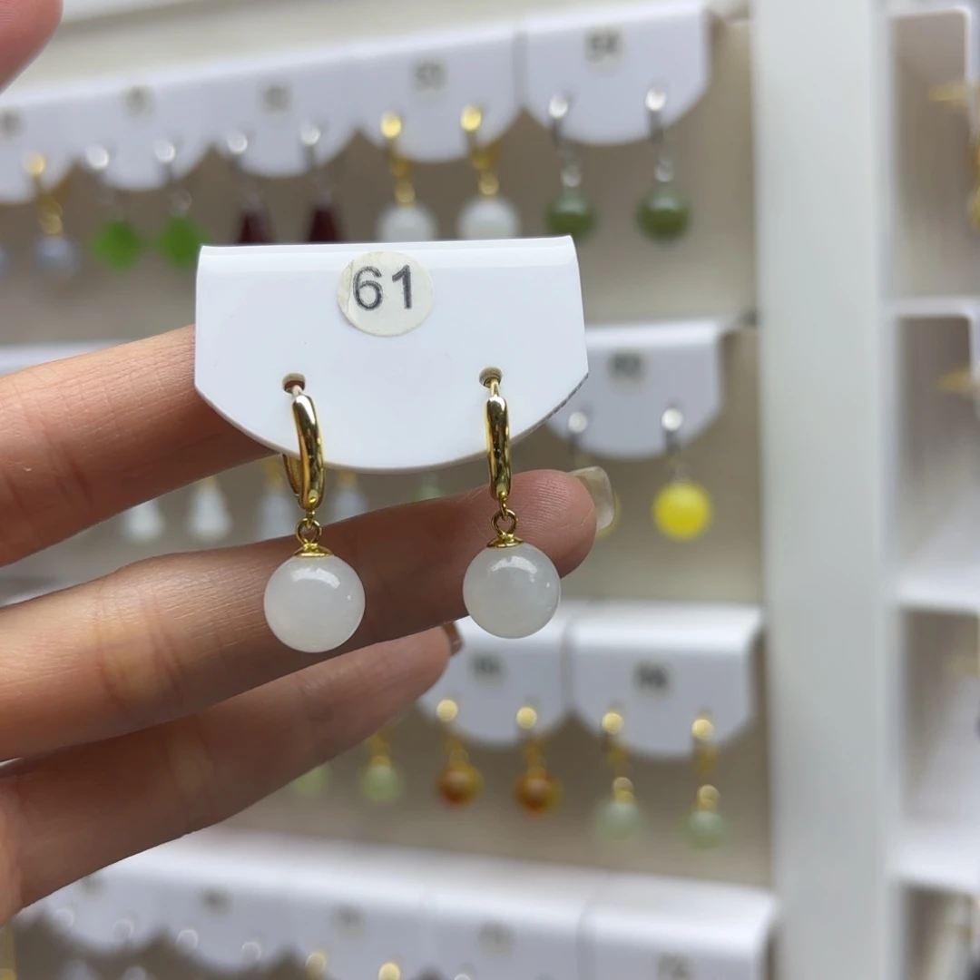 银S925镶嵌和田玉耳饰