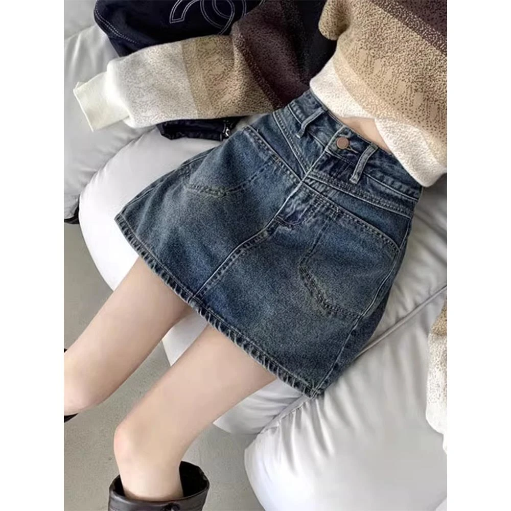 高腰复古牛仔短裙女2025新款大码小个子半裙微胖mm显瘦a字半身裙