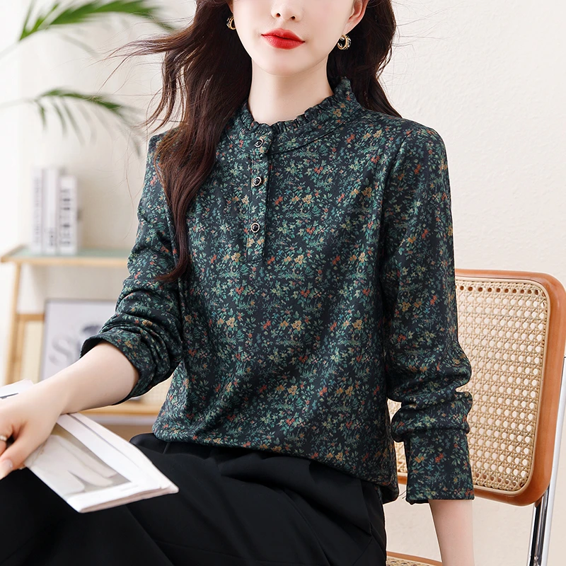 2025秋季新款气质花衬衫女内搭打底小衫时尚阔太太洋气高贵上衣