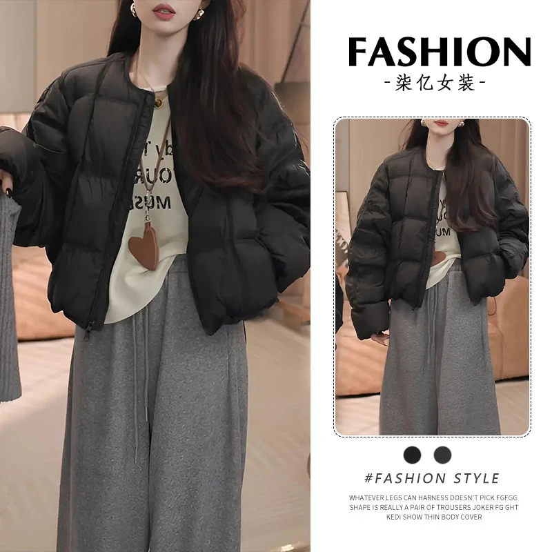 韩系圆领龟背泡芙保暖棉服女2025冬季新款时尚减龄面包服夹棉外套