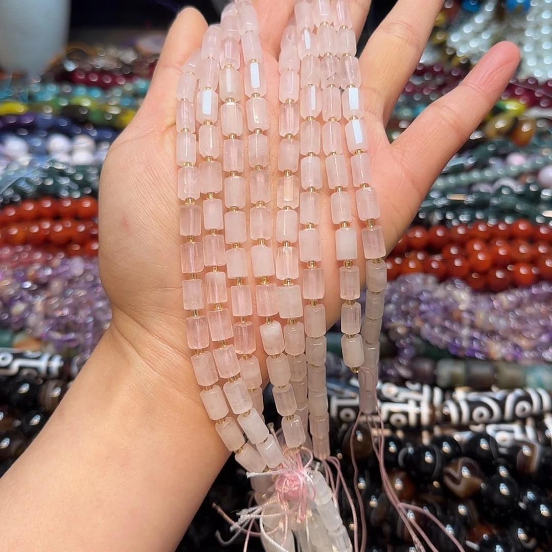 玛瑙/玉髓合金珠宝半成品粉水晶六角柱一条