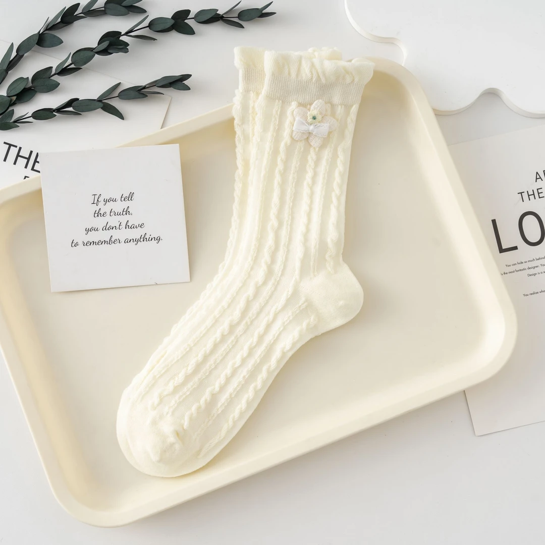 穿搭百搭袜子潮袜条纹薄款中筒纯色防滑中筒袜提花公主风防汗透气