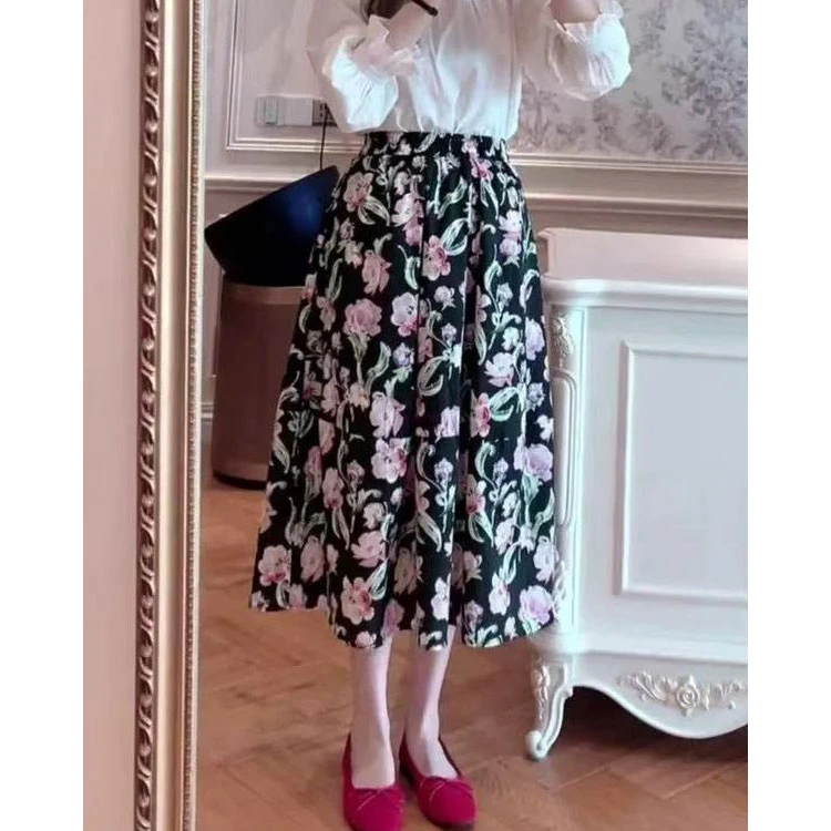 【夏央旗舰店】粉色花漾  100%棉2025夏季半身裙大摆长裙子女#6652