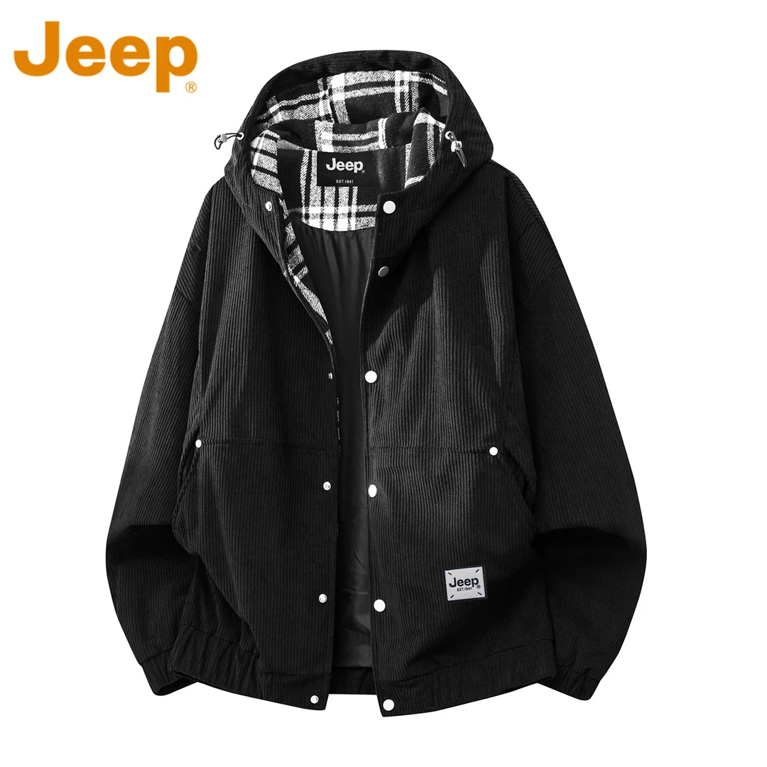 JEEP吉普美式复古灯芯绒夹克男款秋冬季潮牌宽松保暖百搭连帽外套