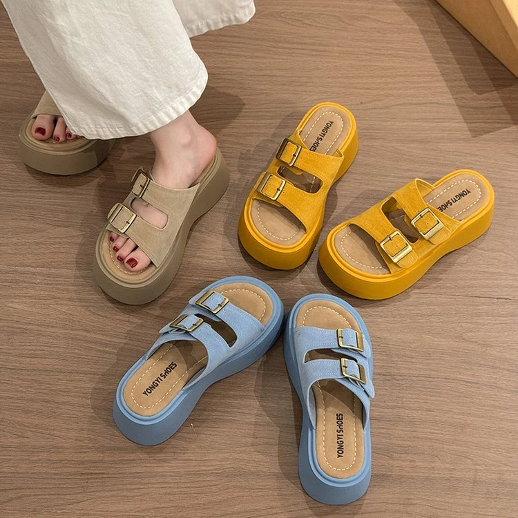 【退货补运费】厚底增高跟勃肯拖鞋女夏外穿2025新款配一字拖1651