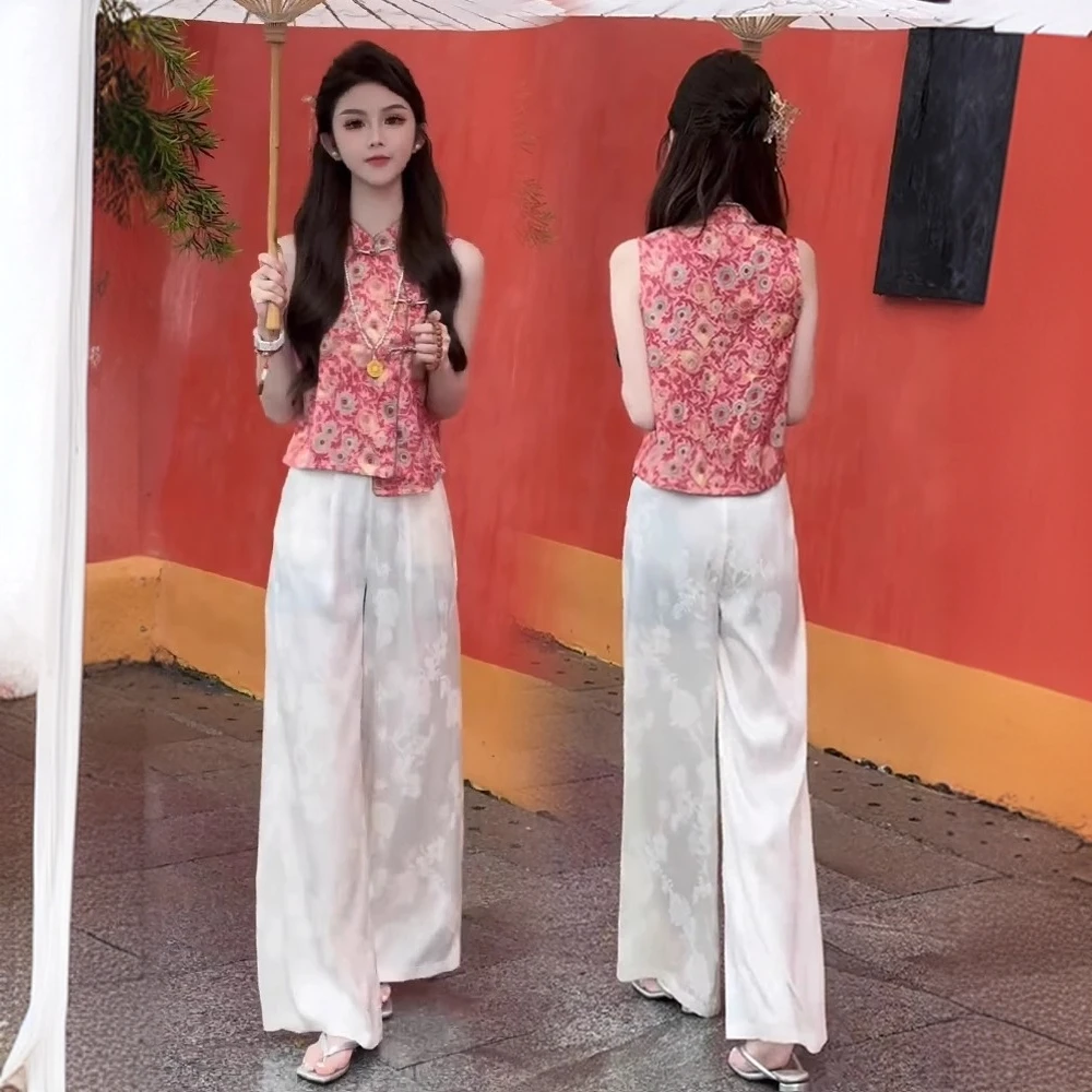 2025新款夏季新中式时尚套装女装洋气显瘦雪纺小个子阔腿裤两件套