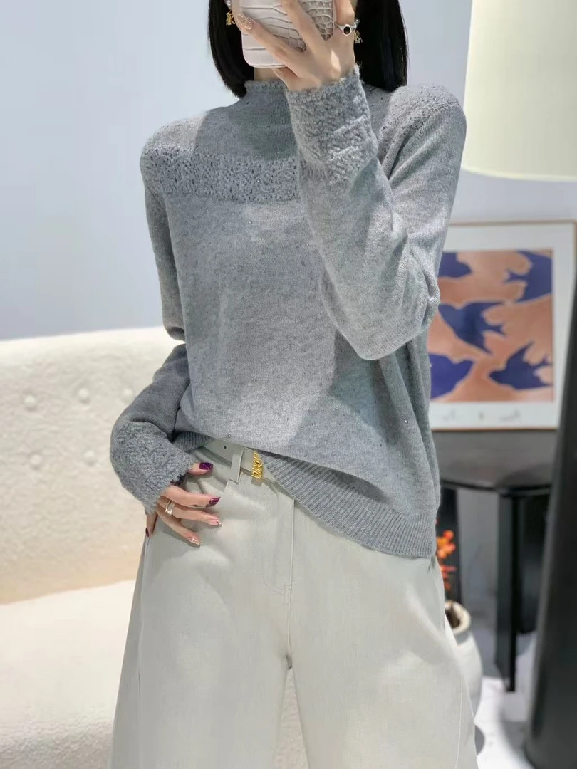 时尚洋气烫钻满天星半高领针织衫325126