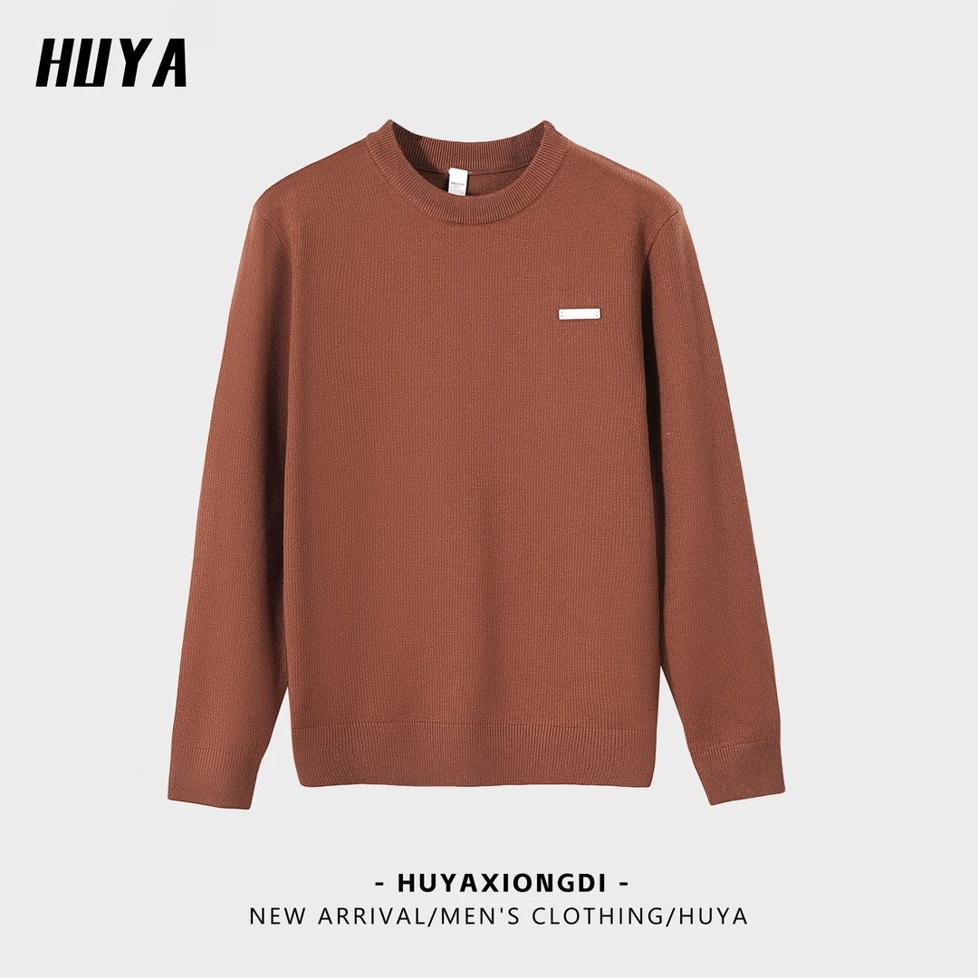 虎牙兄弟冬季时尚抗起球飞线织法圆领套头针织衫男士D006