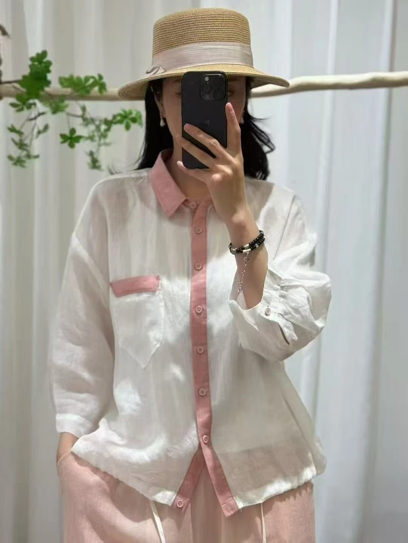 夏季新款苎麻时尚简约大方衬衫全开衫