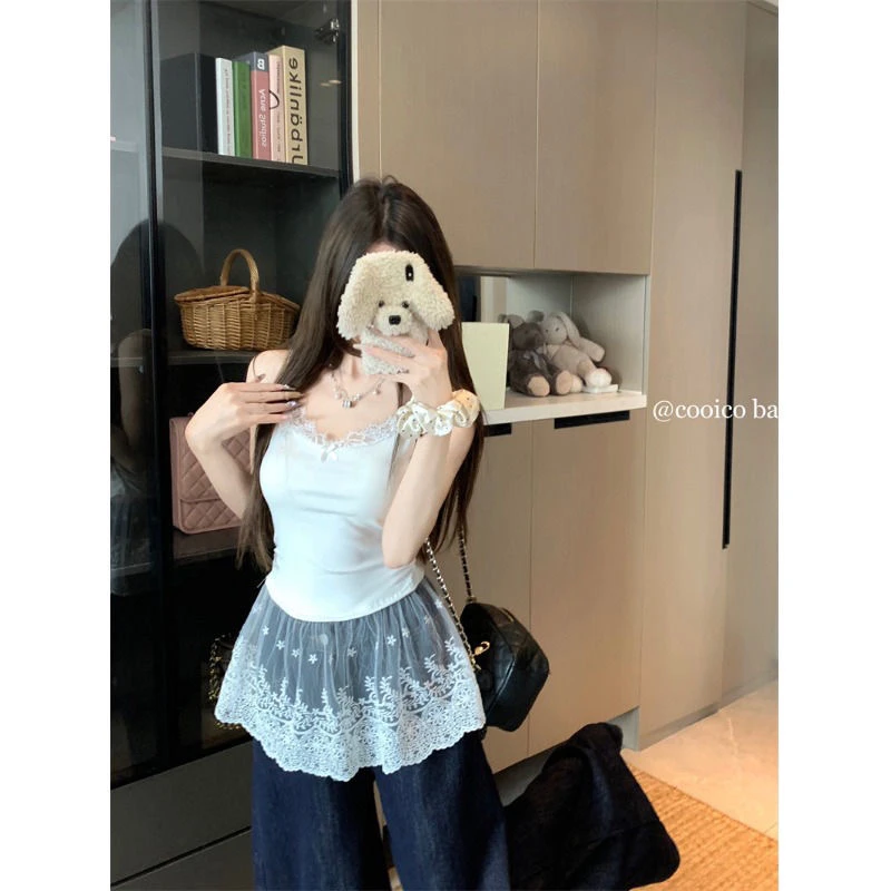 纯欲独特别致白色蕾丝花边吊带背心女2025早春内搭叠穿打底上衣潮