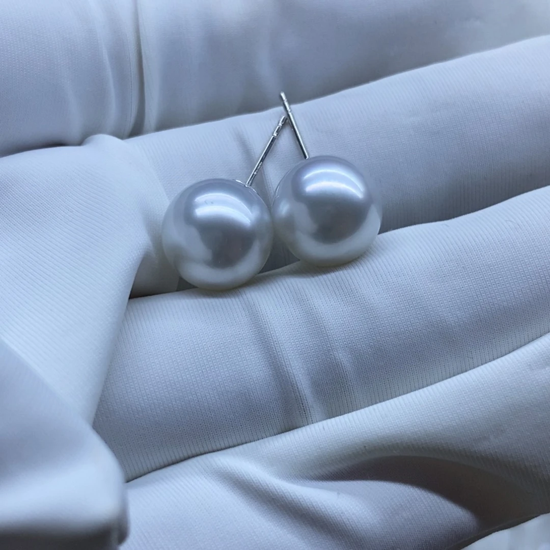 海水珍珠耳饰18K金镶嵌澳白11-12mm