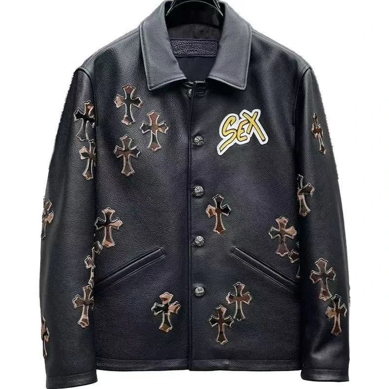 头层牛皮皮衣男美式复古真皮皮夹克机车服外套男装潮