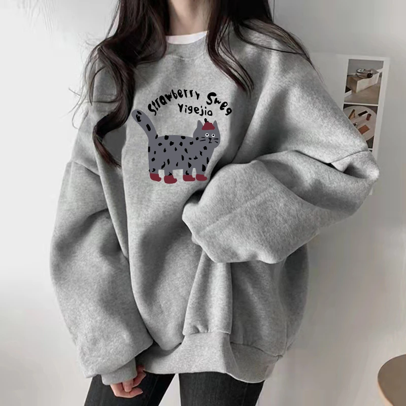 2025新款秋冬季灰色百搭女士卫衣加绒加厚韩系慵懒风外套oversize