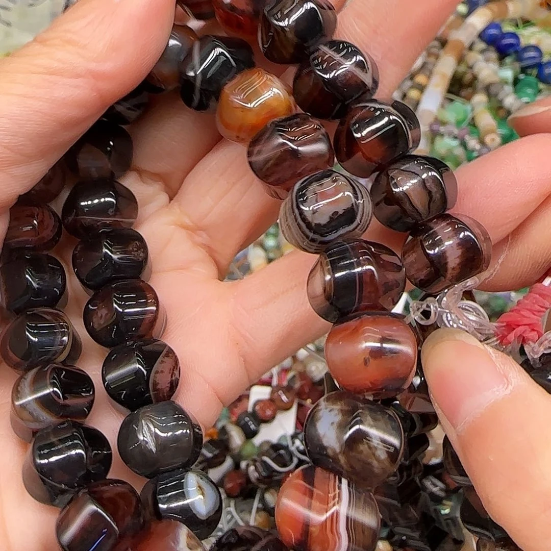 玛瑙/玉髓合金珠宝半成品梦幻玛瑙10mm南瓜一条