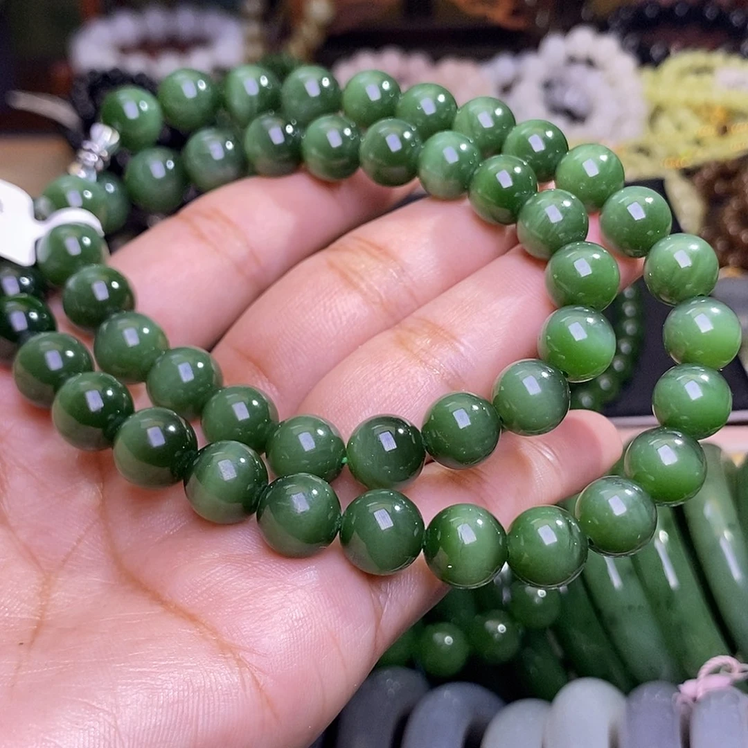 和田玉未镶嵌颈饰碧玉猫眼老矿料收藏毕业级约10mm妈妈项链