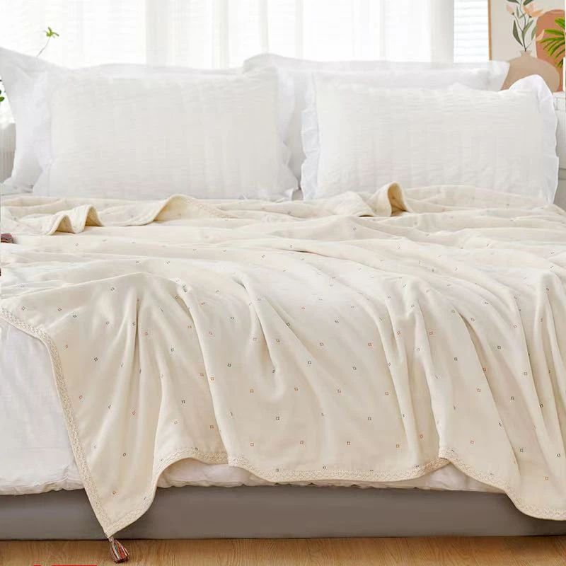 【高阳家纺】A类 全棉纱布盖毯  INS风流苏毯柔软亲肤