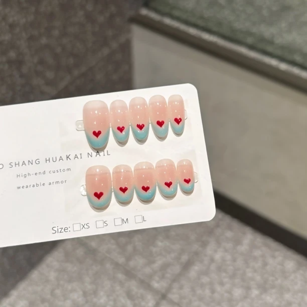 【白雪爱心】手绘爱心法式甜美少女百搭 2060402 纯手工穿戴甲