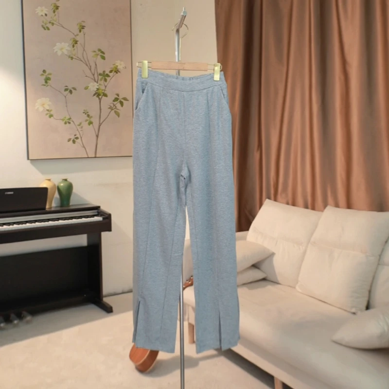Y037 中缝前开叉裤脚松紧高腰休闲裤女 EW21Q2004C