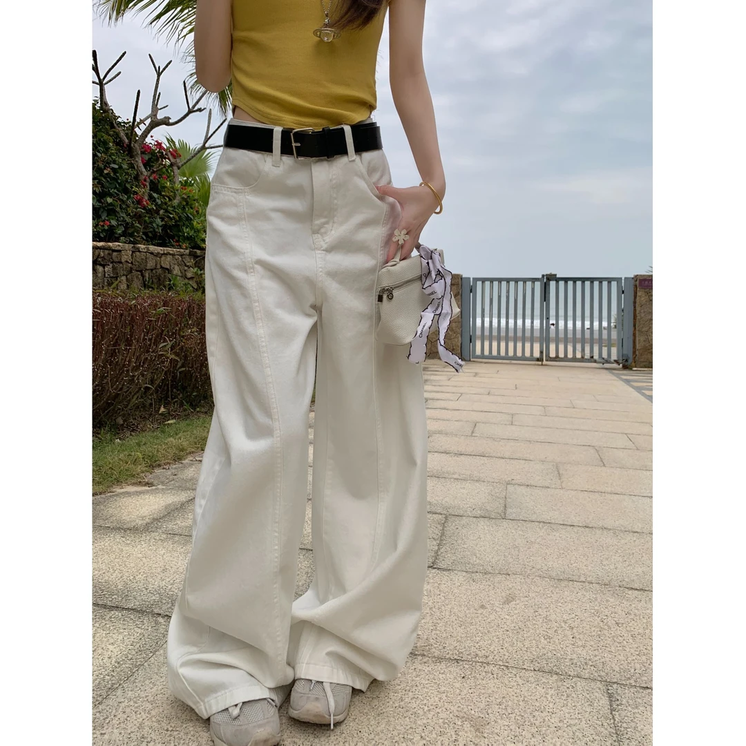 复古弯刀牛仔裤女夏季新款设计感小众宽松休闲百搭阔腿裤8308