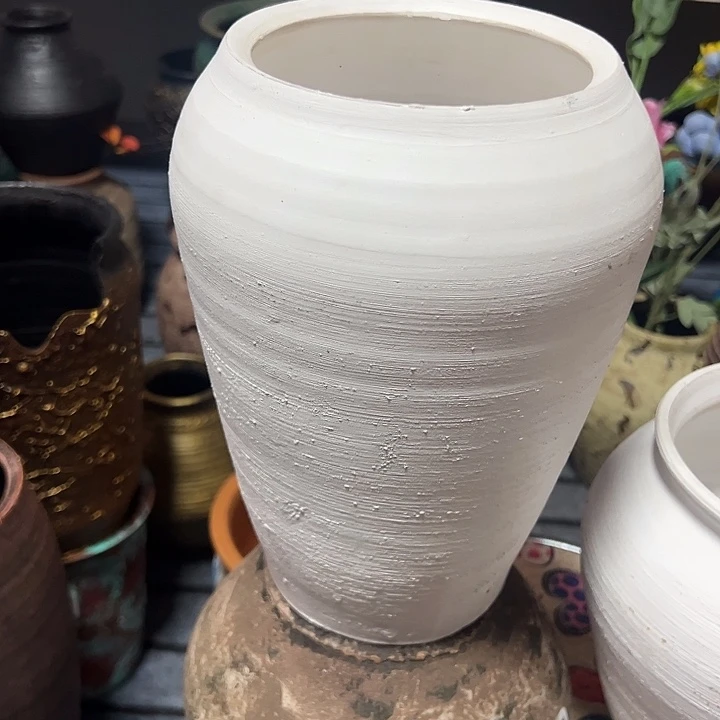 白色拉丝粗陶盆默认打孔高24口12