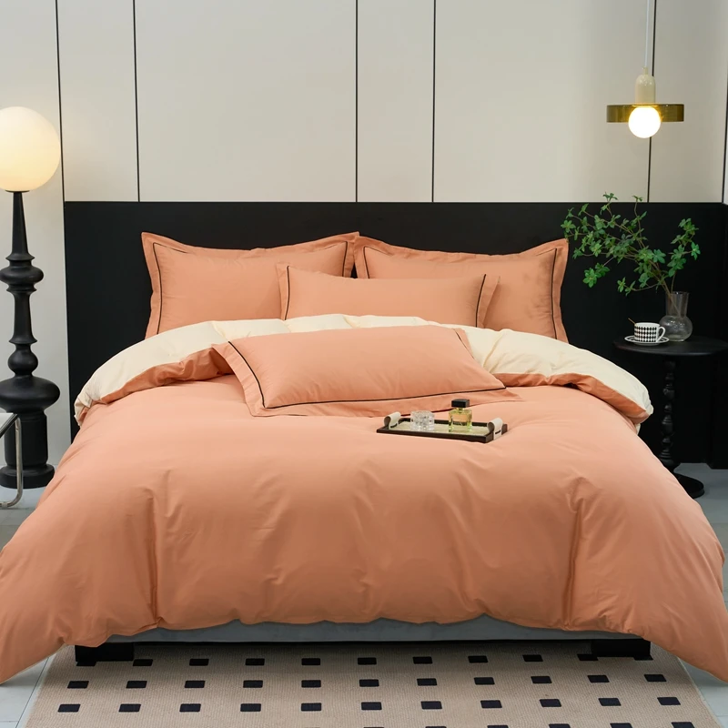 新款轻奢纯色精梳长绒棉四件套简约四季可用全棉被套床上用品