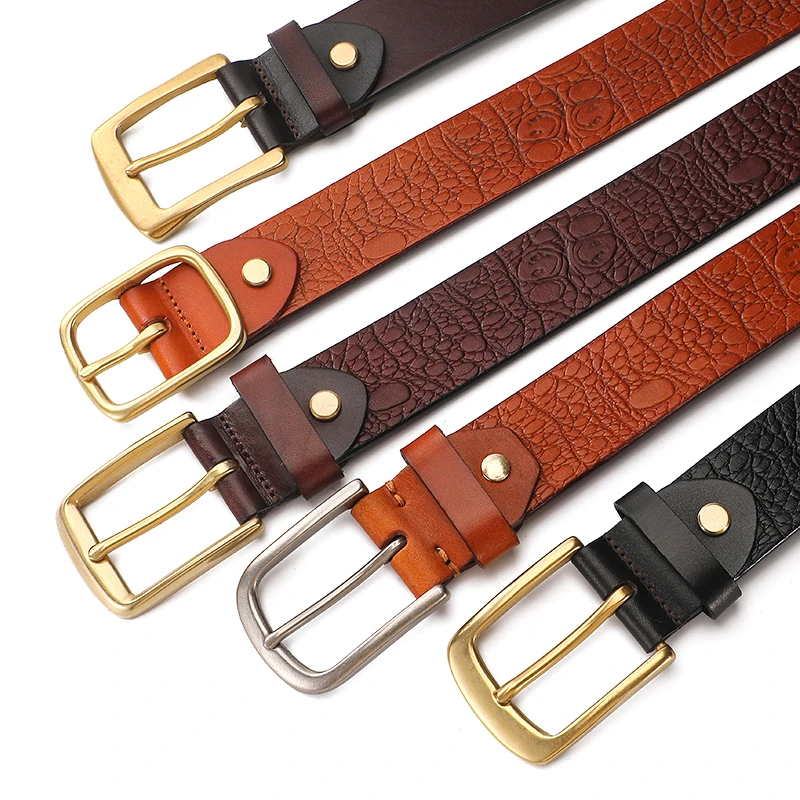 【特价】头层无夹层3.8cm针扣男士鳄鱼纹牛皮腰带商务树膏单层皮带