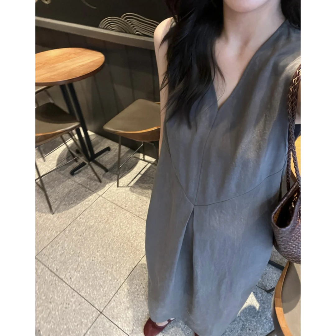 FAR ZOOM  莱赛尔锦纶混纺日常通勤无袖背心连衣裙