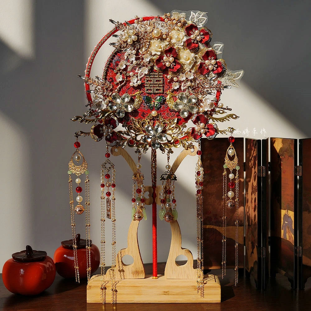 团扇新娘结婚diy材料包重工中式秀禾婚礼出嫁高级感婚嫁手工喜扇