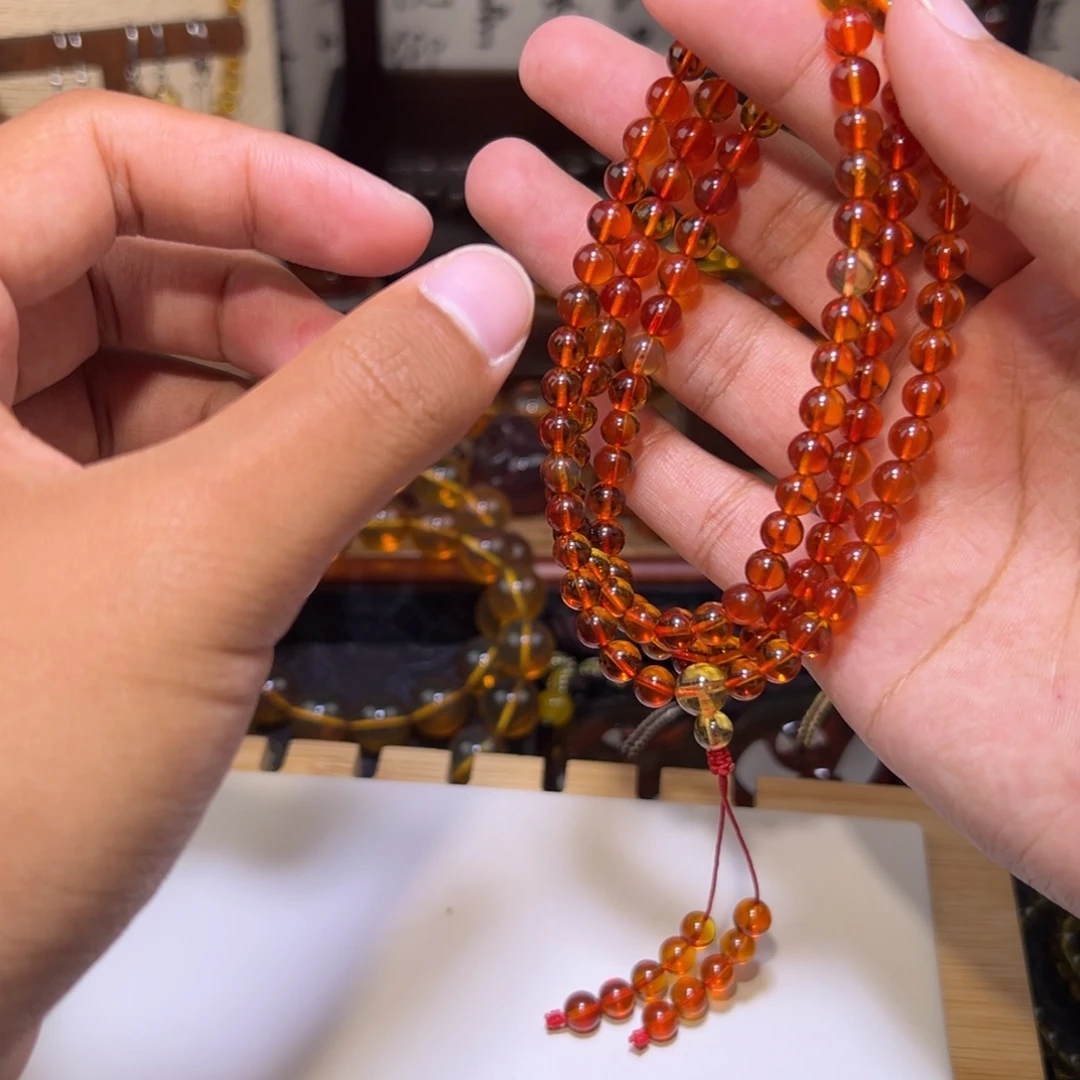 琥珀未镶嵌颈饰6mm血珀108