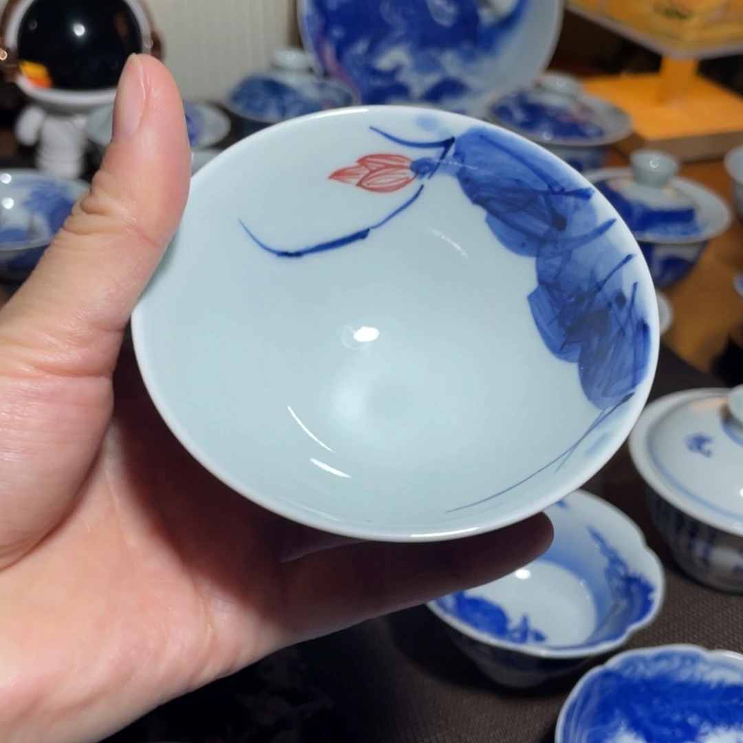 青花釉下红杯杯杯杯