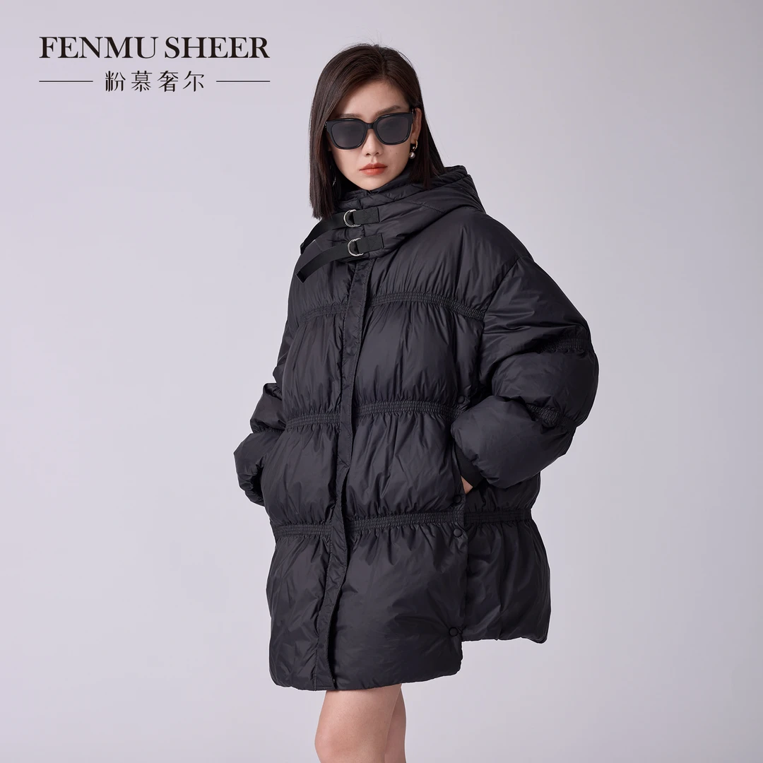 【达人专属】粉慕奢尔『锁定温暖』鹅绒服可拆卸连帽羽绒服女-Y2539