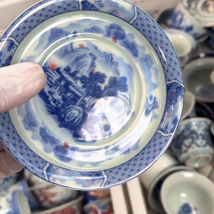 瓷片白青花富春山居图壶承底托