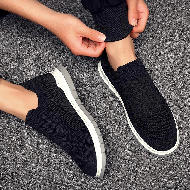 路易圣戈希夏季乐福鞋轻便网面透气帆布男鞋低帮纯黑耐磨网鞋休闲