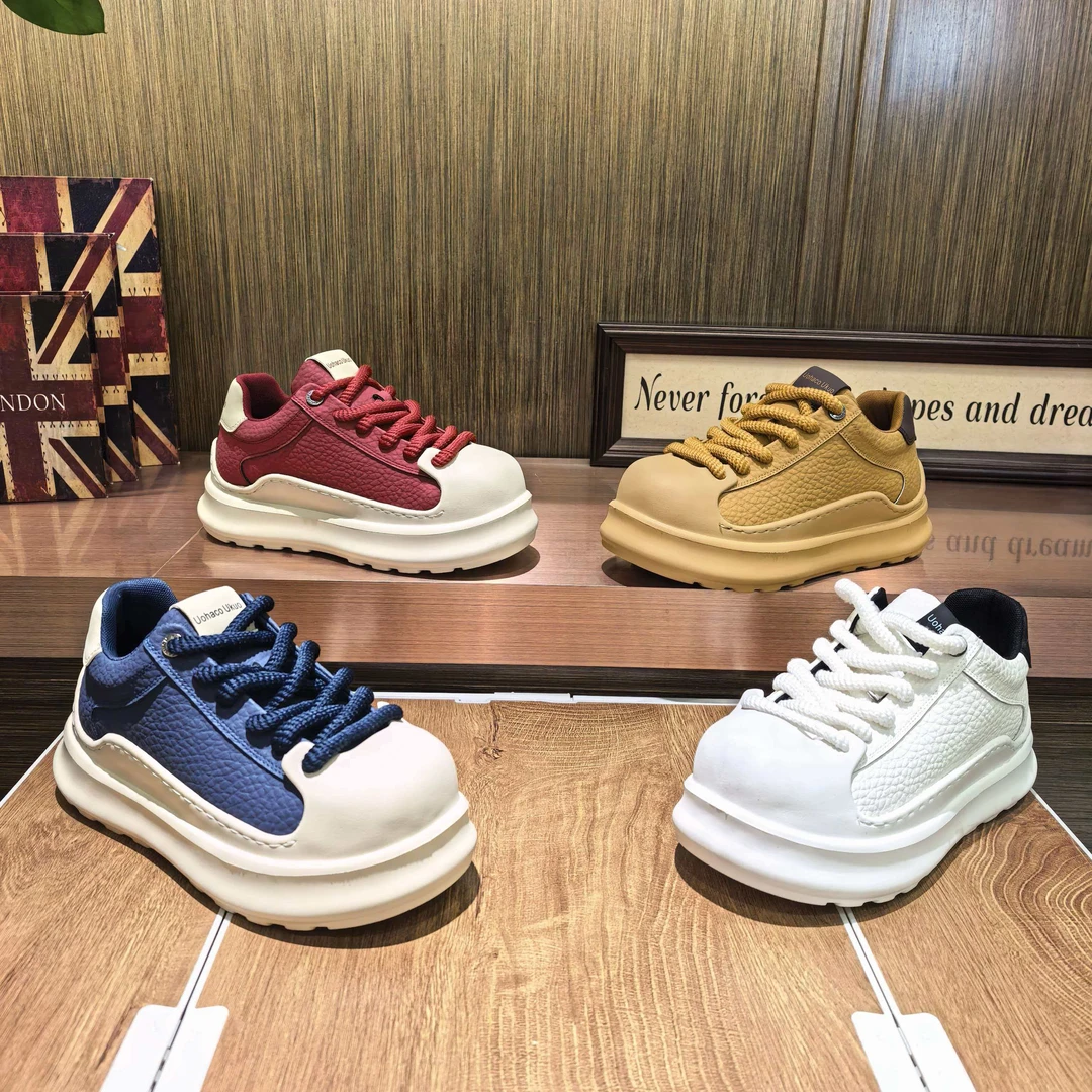 秋季休闲鞋男款新款厚底增高轻便发泡皮时尚百搭小白鞋运动休闲鞋