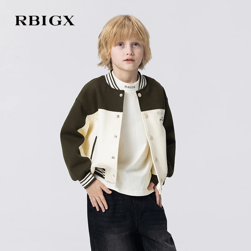 RBIGX瑞比克2025秋季新款刺绣绣花棒球服夹克撞色儿童帅气外套