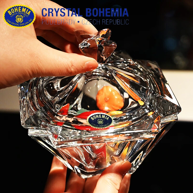 捷克进口BOHEMIA水晶玻璃高档带盖水果糖罐首饰盒糖缸储物罐透明