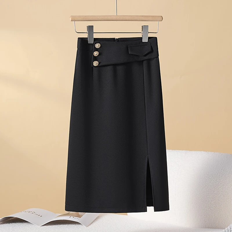 拉夏贝尔开叉包臀半身裙女2025春秋季新款高腰显瘦气质a字一步裙