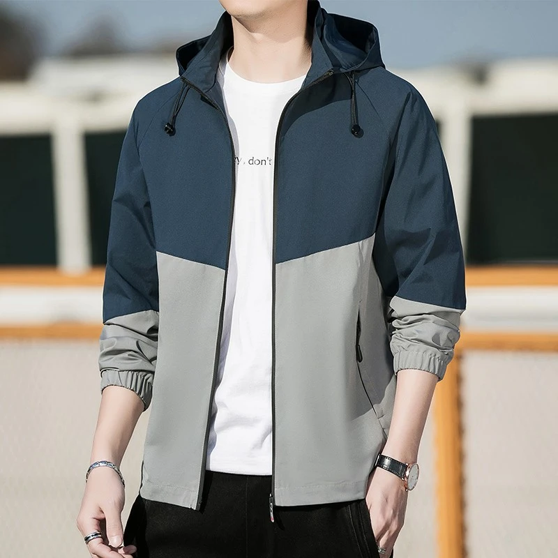 仓石一树新款夹克男休闲冲锋衣春秋防风男装风衣男士时尚拼色外套