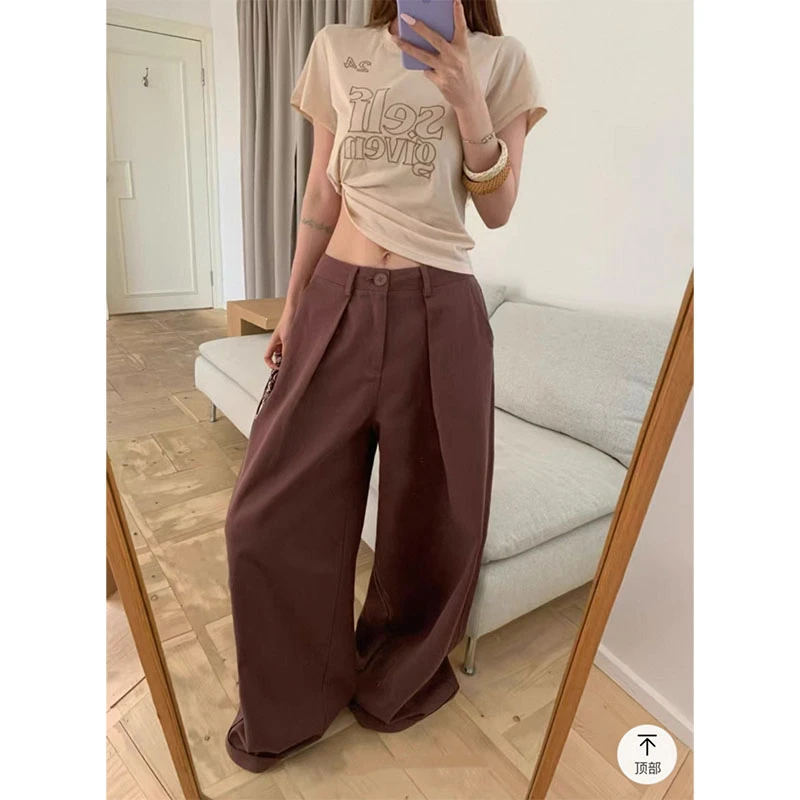 短袖圆领收腰时尚气质修身印花上衣T恤百搭显瘦休闲阔腿裤长裤女