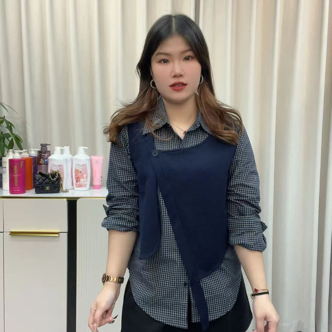 小鑫肝@现货浮力翻领拼接假两件撞色百搭衬衫 8903