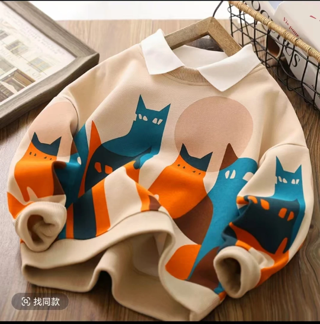 学院休闲风春秋男套头卡通风卫衣女童男童城市机能风