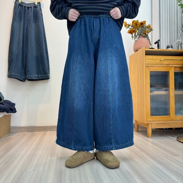 冬款宽松百搭显瘦加绒加厚九分牛仔裤