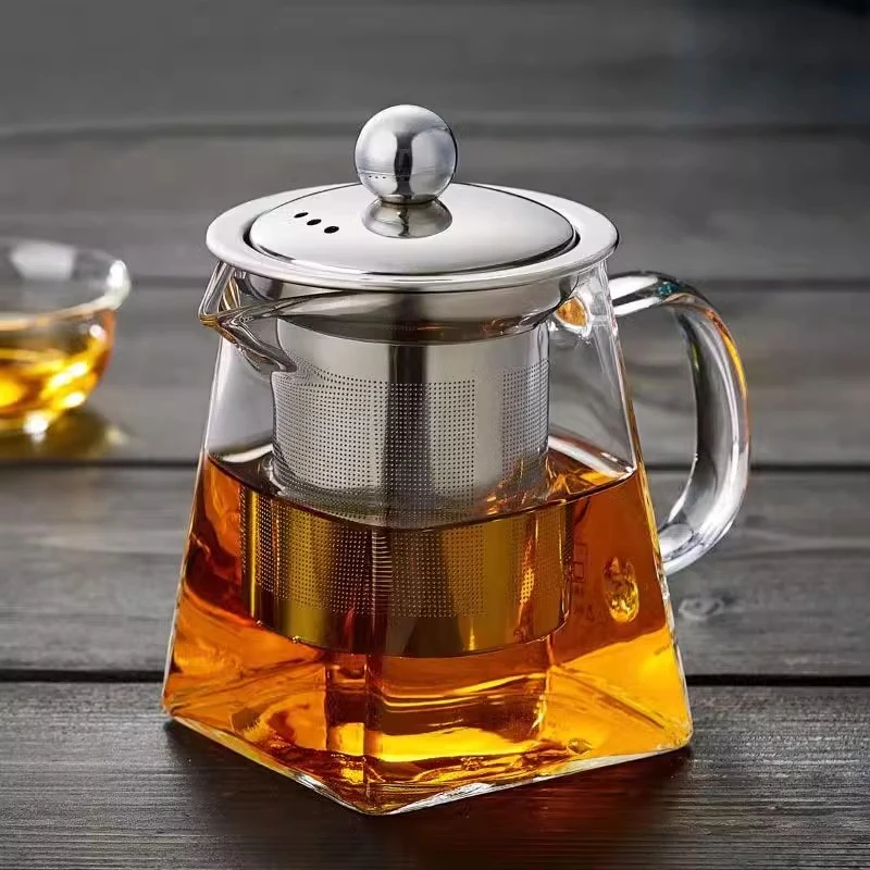围炉透明天圆地方泡茶壶不锈钢过滤内胆家用茶具公道杯