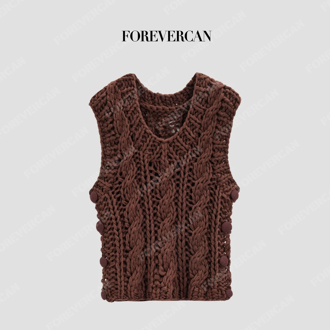 FOREVERCAN“安特卫普”纯手工粗线镂空针织马甲背心上衣MY4739